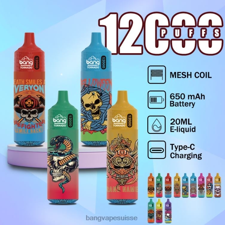 Bang Vape Tornado 12 000 bouffées avec LED et bobine de maille jetable Bang Vape Genève P242D4