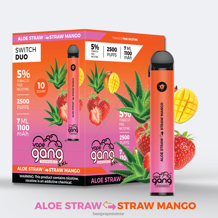 Vape Gang Switch Duo 2 saveurs (boîte de 10) aloe fraise - fraise mangue Bang Xxl Disposable Vape Review P242D38