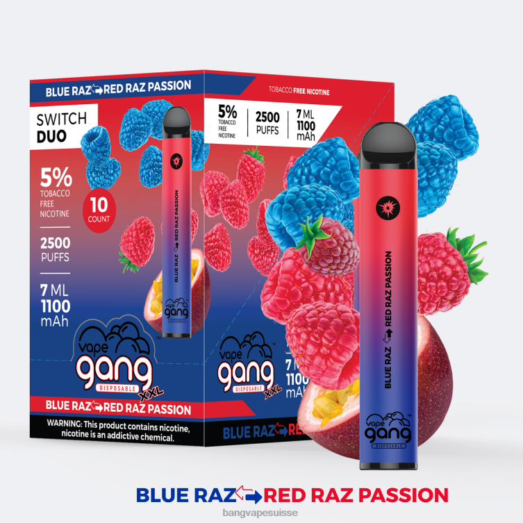 Vape Gang Switch Duo 2 saveurs (boîte de 10) blue razz - rouge passion razz Vape Gang Suisse P242D41