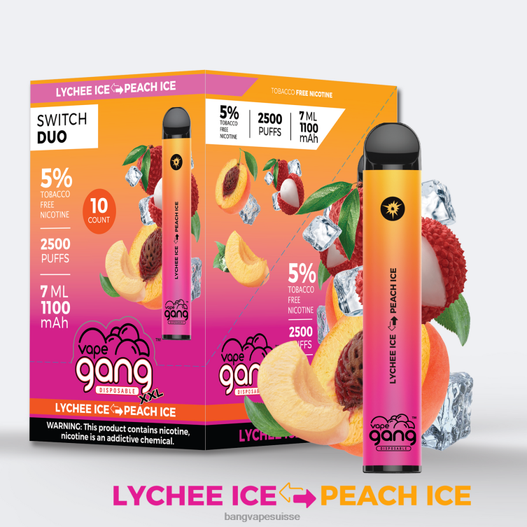 Vape Gang Switch Duo 2 saveurs (boîte de 10) glace au litchi - glace à la pêche Bang Vape Suisse P242D42